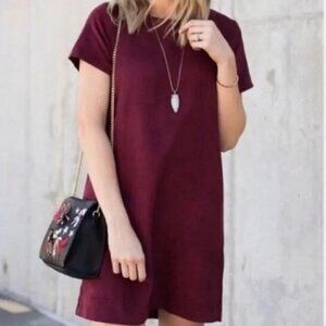 Brandy Melville Faux Suede T-Shirt Dress Wine Womens OS Mini Shift Fall Holidays